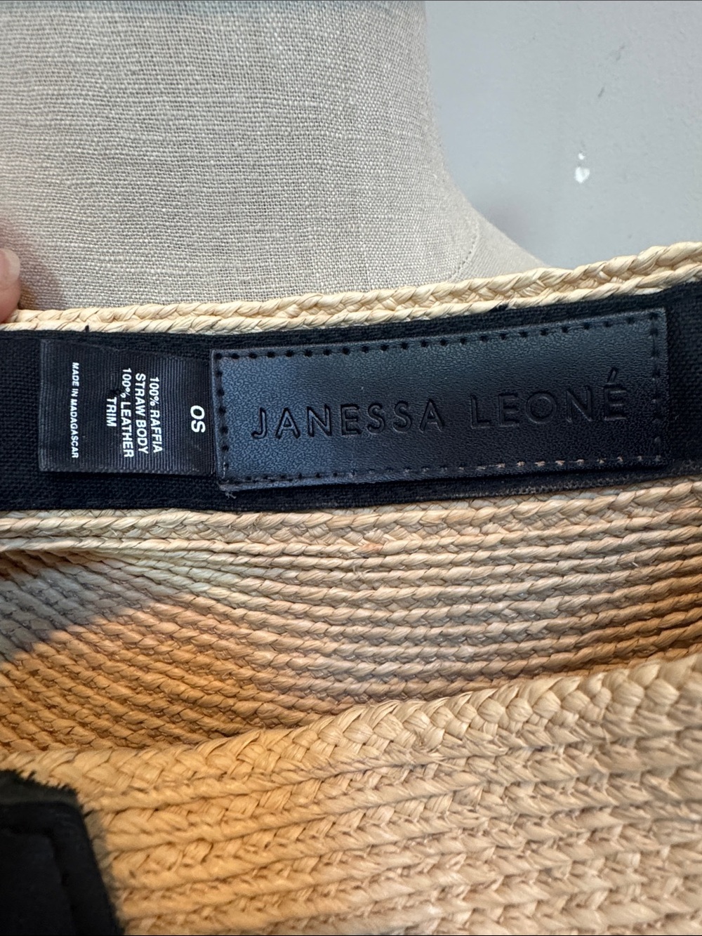 Janessa Leone Birdie Visor Sun Hat Natural Raffia Visor with Black Leather Trim - Picture 7 of 9